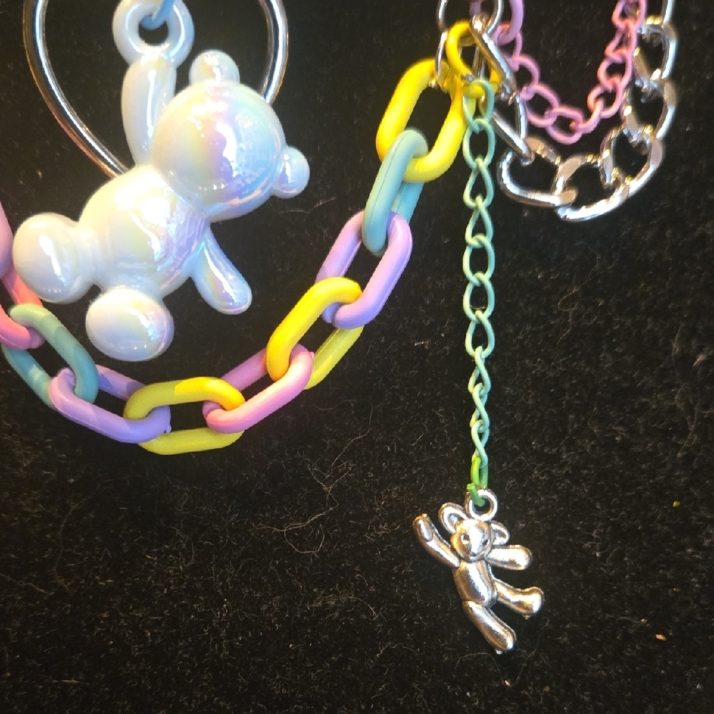 Pastel Bear Charm Necklace with Heart Accents - Picture 5 of 9